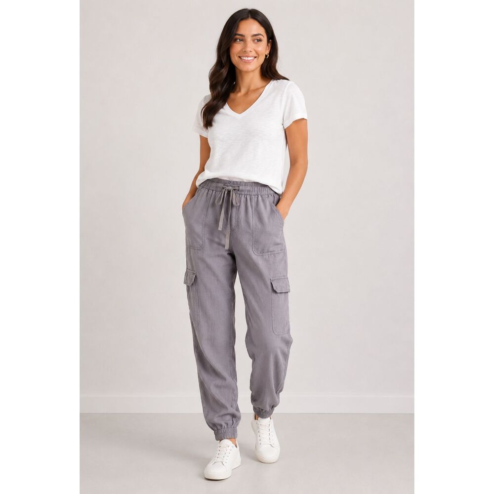 100% Linen Jogger Nicole Miller New York Gray Cargo Pants M